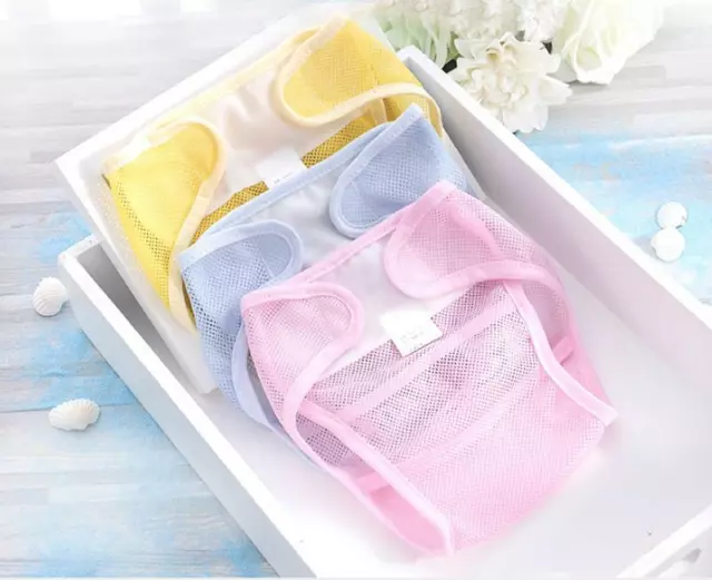 2pcs Baby Diaper Pants Reusable Net Grid Sticky Buckle Cover Training Pants