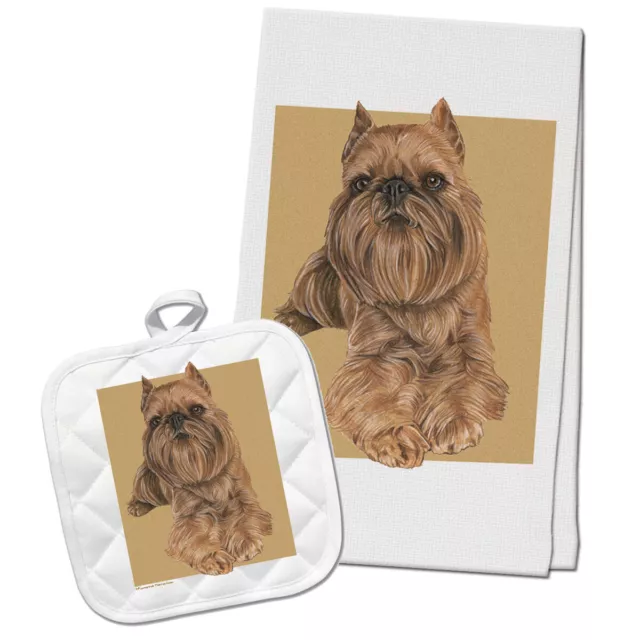 Brussels Griffon Beige Dog Kitchen Dish Towel and Pot Holder Gift Set