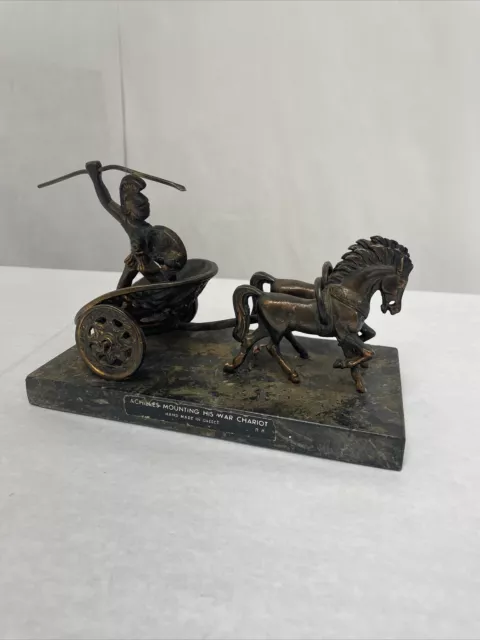 Vintage Greek Warrior Statue "Achilles Mounting His War Chariot" Bronzed Metal