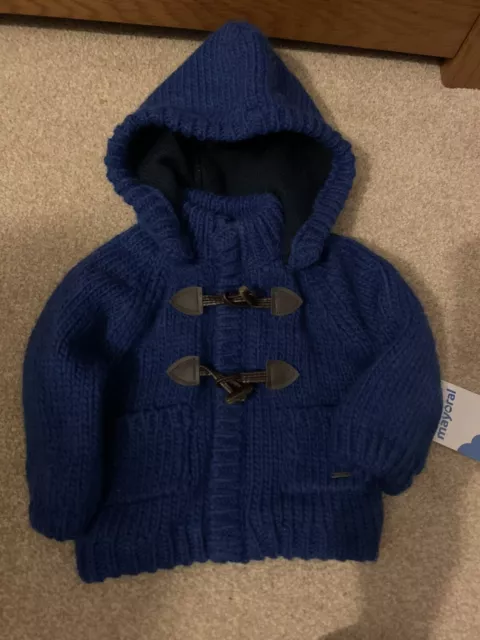 Mayoral Baby Boys Blue Warm Lined Hooded Cardigan Age 6 Months