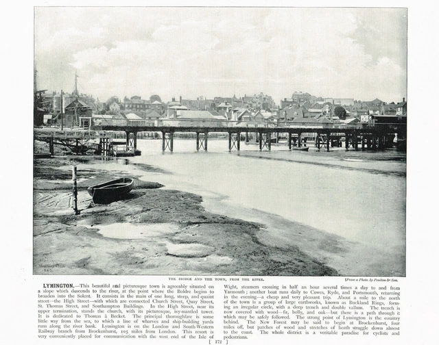 Lymington Hampshire Bridge & Town From The River Antique Picture 1895 RTC#172