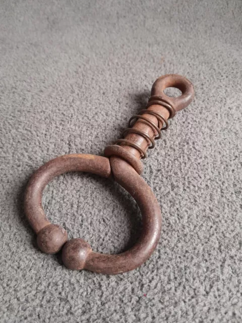 Vintage Antique Cow Bull Nose Lead Ring Spring Loaded Primitive Cast Iron