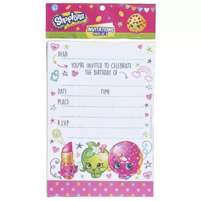 SHOPKINS Birthday Party Invitations Pack of 8 Kids Children Invites Supplies