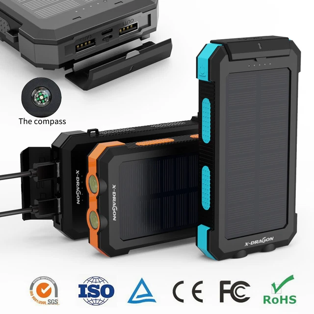 500000mAh Waterproof Solar Power Bank 2USB LED Portable External Battery Charger