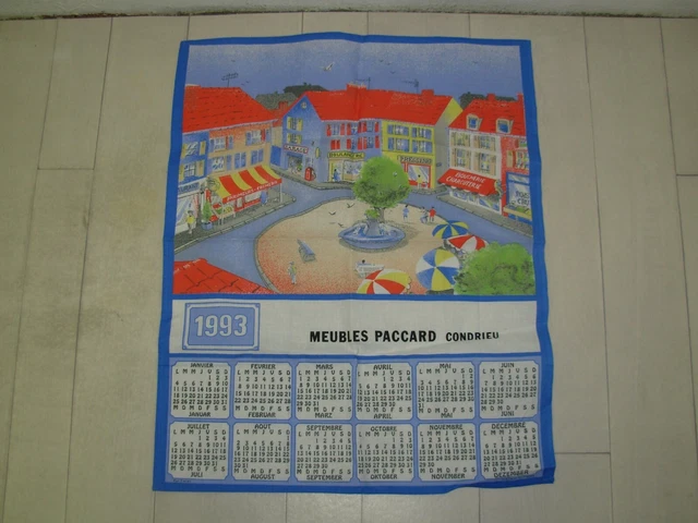 ANCIEN TORCHON publicitaire 100 % coton Calendrier 1970 Vaiselle