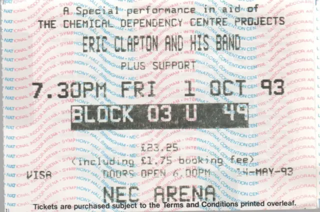 1993 ERIC CLAPTON TICKET NEC Arena Birmingham