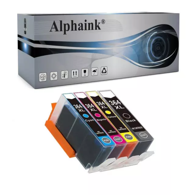 4 Cartucce Per Hp 364Xl Con Chip Deskjet 3070A D5445 D5460 D5463 D5468 3520 3522