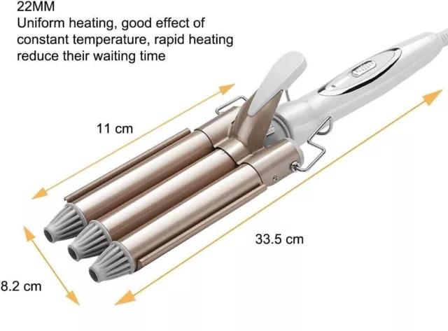Piastra Capelli Onde Arricciacapelli Professionale 3 Tubi in Ceramica Ø 22 mm 3