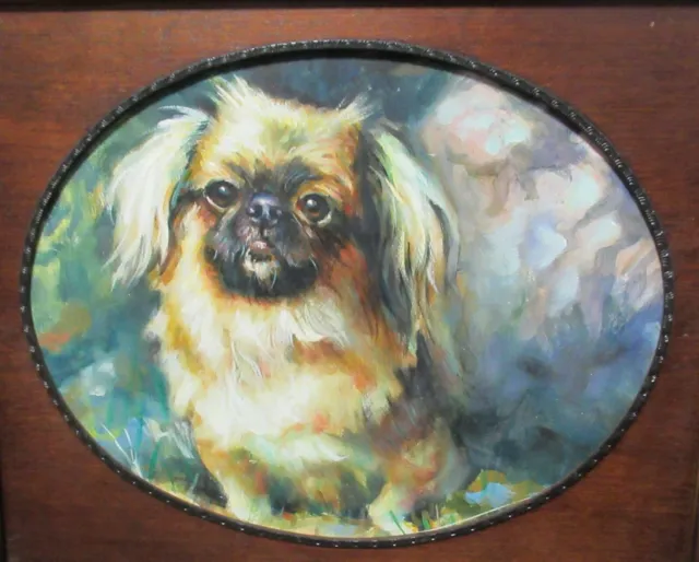 Pekingese Original Oil On Board Dog Painting Unsigned