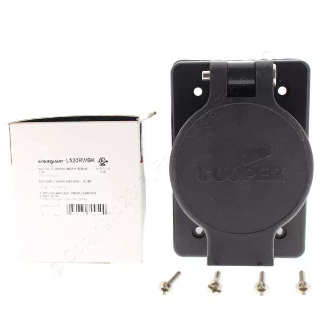 Cooper Black Single Watertight Locking Receptacle L5-20R 20A 125V 2P3W L520RWBK