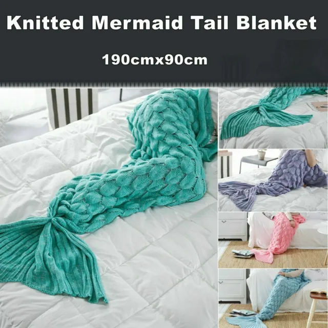 Solid Color Soft Knitted Mermaid Tail Blanket Acrylic Throw Rugs 190cmx90cm Size