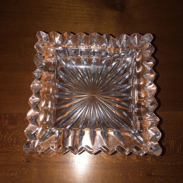 VINTAGE ART DECO 1940s Era Heavy Crystal 5" Ashtray Square Design $40.