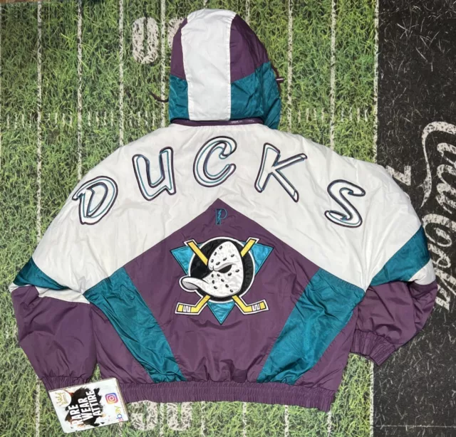 Anaheim Ducks, NHL One of a KIND “Rare Find” Vintage Satin Mighty Ducks  Bomber Jacket with Three Crystal Star Design