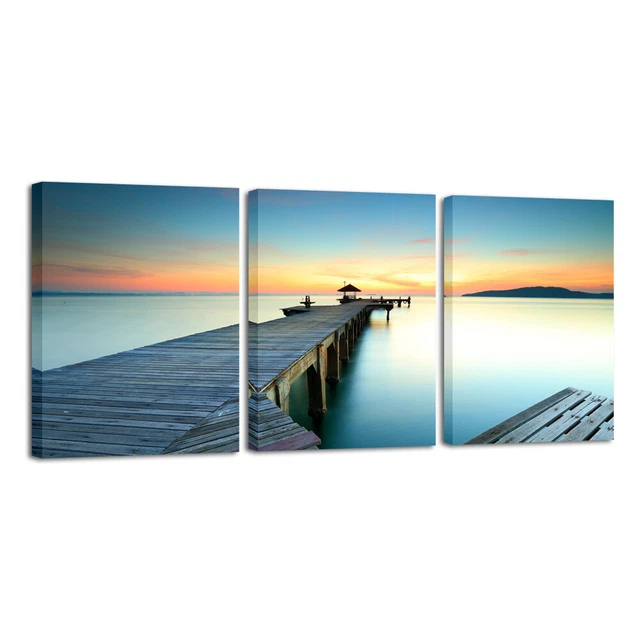 Canvas Print Picture Painting Photo Wall Art Home Deco Bridge Sea Blue Landscape