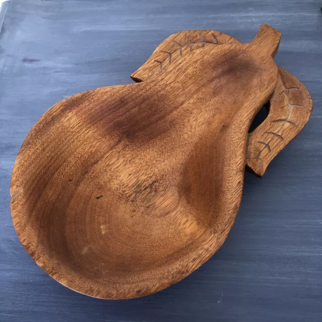 Vintage Wooden Bowl Pear Shape Hand Carved Fruit Bowl ￼Trinket ￼Dish