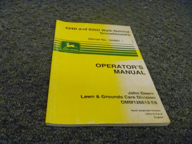 John Deere 524D 826D Snowblowers Owner Operator Maintenance Manual OMM126613