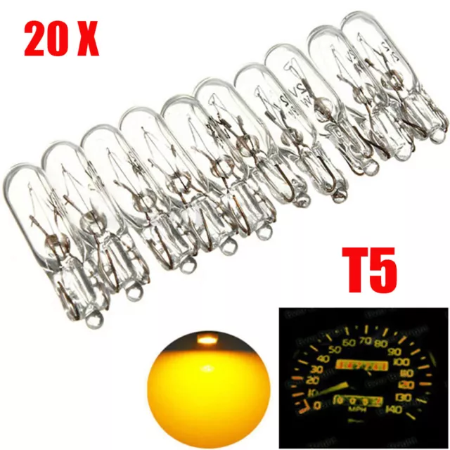 20x Accessory 2W T5 12V Amber Glass Car Dash Light Lamp Miniature Bulb Indicator