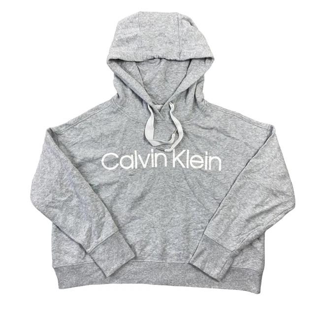 Felpa con cappuccio Calvin Klein Performance grigia grande logo donna grande