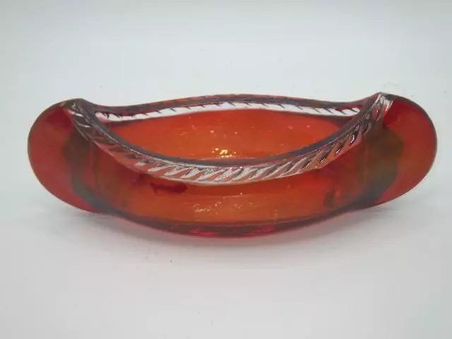 Vintage Glass Canoe Flash Red Souvenir Mt Brydges Mount Ontario Canada 6" Length