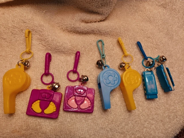 Vtg Plastic Clip On Bell Charm 80s Necklace NOS Lot Happy Feet Harmonica Whistle