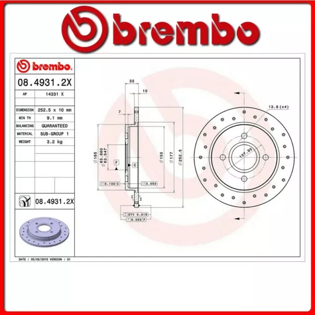 08.4931.2X#41 DISCO FRENO POSTERIORE SPORTIVO BREMBO XTRA FORD FOCUS Saloon (DFW