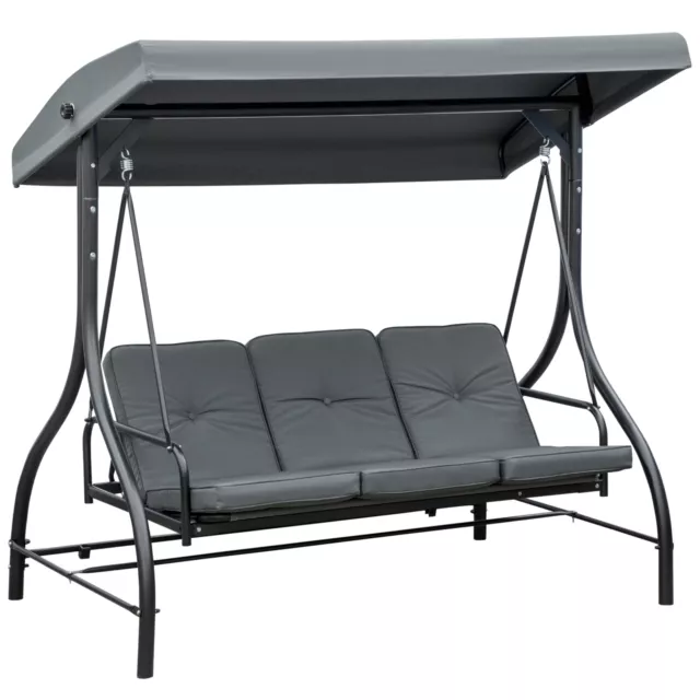 Outsunny 3 Seater Canopy Swing Chair Porch Hammock Bed Rocking Bench Dark Grey