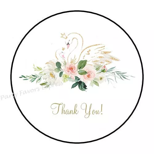 30 Thank You Swan Baby Shower Envelope Seals Labels Favors Stickers 1.5" Round