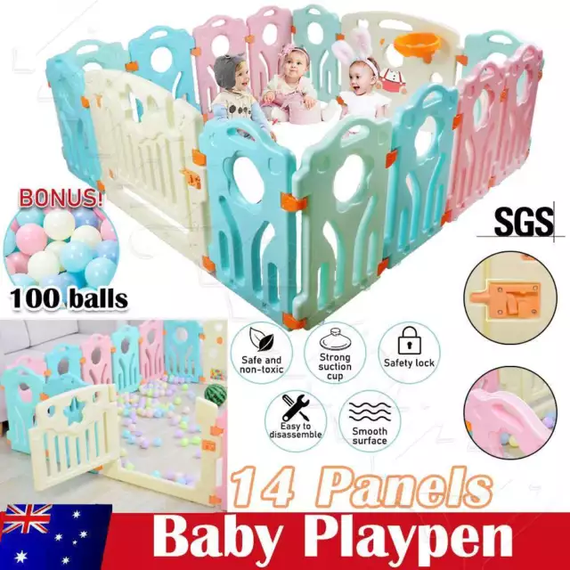 14 Panels Kids Baby Playpen Foldable Safety Gate Toddler Child Play Yard Fence