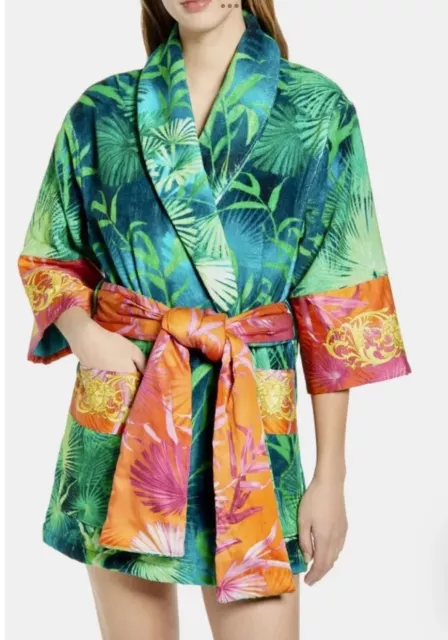 NWT Versace, Size Large, Unisex, Bathrobe, Jungle Barocco Print, Terry Cotton