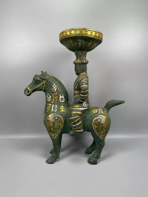 old China Han Dynasty collection Gilded silver bronze Horseman table lamp