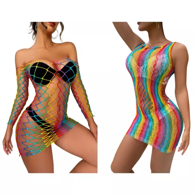 Womens Fishnet Bodycon Mini Dress Hollow Out See-through Mesh Babydoll Dress