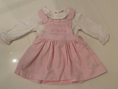 Mintini Baby Pink Smocked Cordruoy Pinafore Dress And Blouse - Age 3 Months