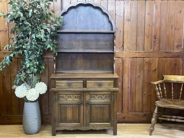 Vintage Old Charm Dutch Dresser \ Oak Bow Top Welsh Dresser \ Carved Sideboard 2