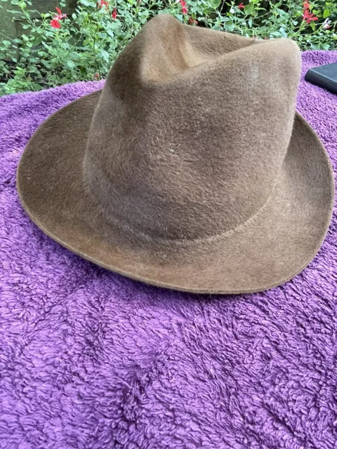 Dunn & Co UK Men's Brown Trilby Hat, 21" head size, 1960s