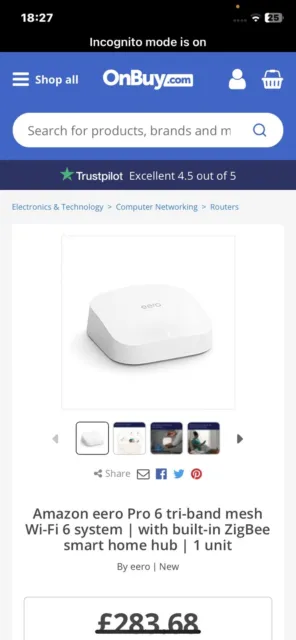 EERO Pro 6 Tri-Band Mesh with Router K010001 WiFi 6 Mesh Router, White