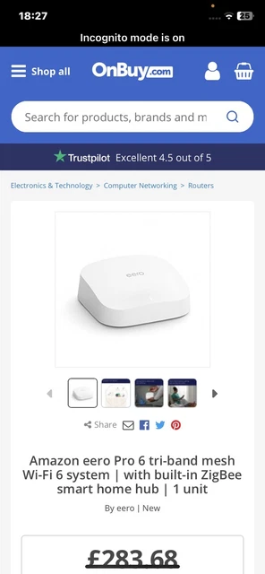 EERO Pro 6 Tri-Band Mesh with Router K010001 WiFi 6 Mesh Router, White
