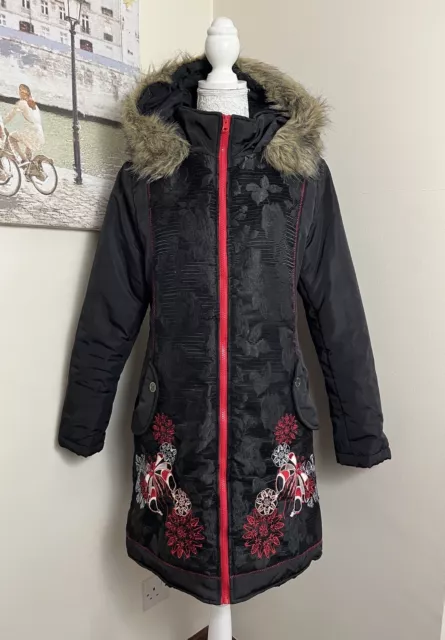 💙 JOE BROWNS Black Embroidered Perfection Parka Coat Size 12