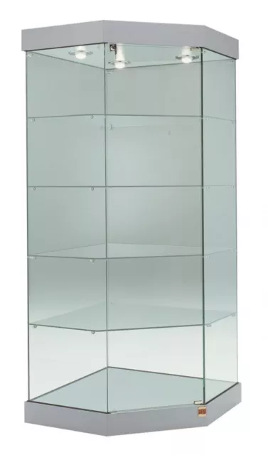 VETRINA ESPOSITIVA COMMERCIALE alta vetro cristallo arredo negozi ANGOLARE  luci EUR 1.240,00 - PicClick IT