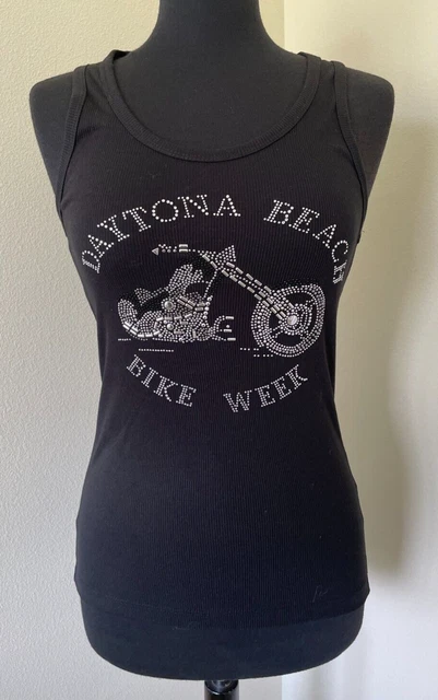Miami Style Daytona Beach Bike Week Angel Wings Biker Embellished Tank Top, Med