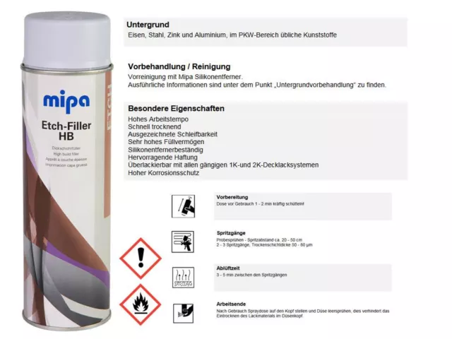 Mipa Etch Filler Spray 500ml Korrosionsschutz Grundierung Dickschichtfüller