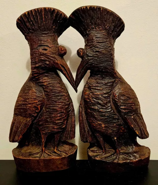 Paires Statues Kagu Cagou Bois Sculpté Nouvelle-Calédonie