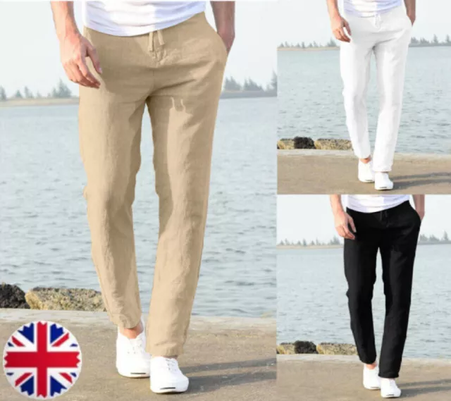 UK Mens Summer Casual Cotton Linen Baggy Harem Pants Beach Pocket Hippy Trousers