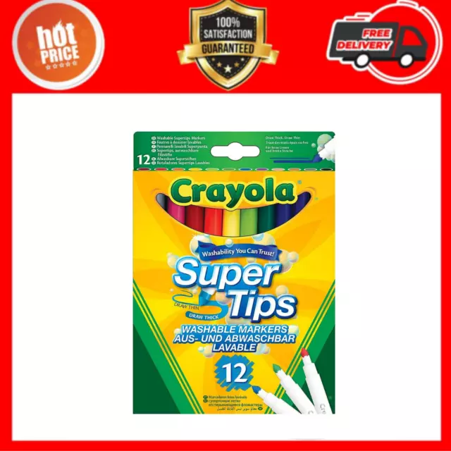 NEW Crayola SuperTips Washable Felt Tip Colouring Pens - Pack of 12 RAPID  POST