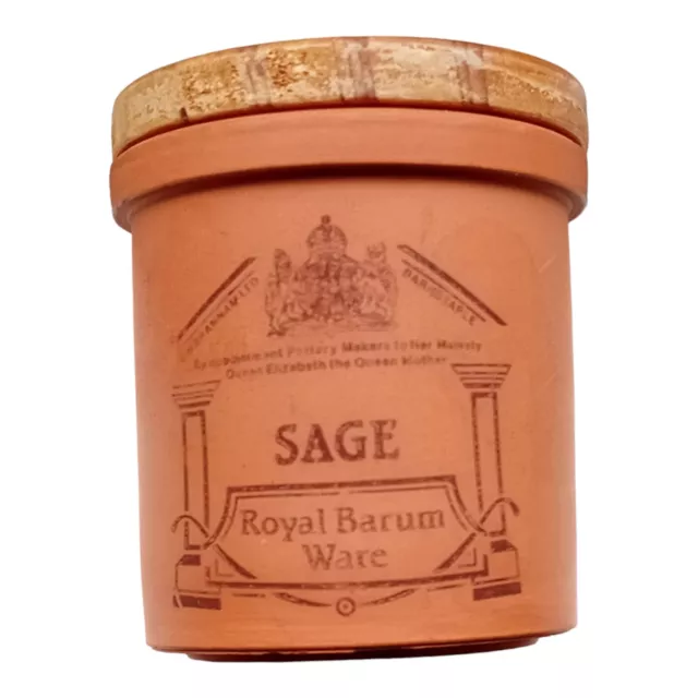 VTG Royal Barum Ware Terracotta Sage Jar + Wooden Lid with Seal. Glazed Inside.