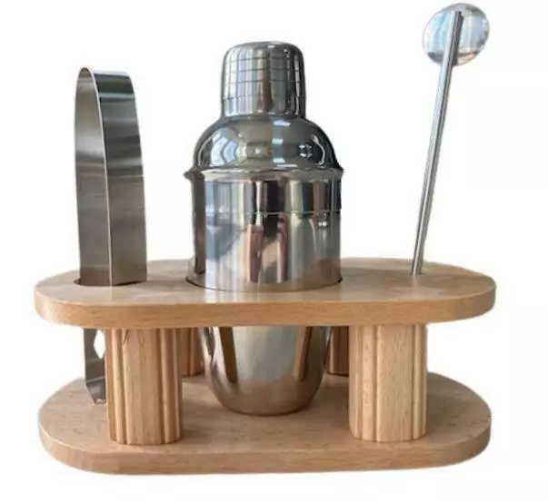 3 Piezas Cóctel Coctelera Set Con Soporte Mixer Barra Acero Inoxidable Bebidas