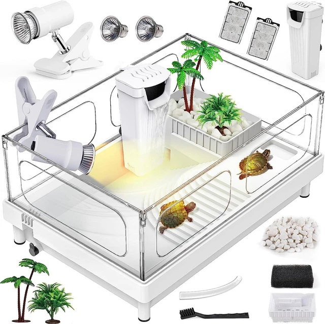 Compact Turtle Tank with Light and Filter - Turtle Terrarium Basking Platform
