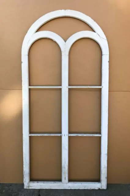 VTG 7 Lite 4' x 8' Foot Arched Dome Top Shabby White Window Sash Old 1530-22B