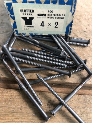 Nettlefolds GKN 14 x 4 En Acier À TÊTE FRAISÉE FENDU Tête VIS À BOIS Box 100 