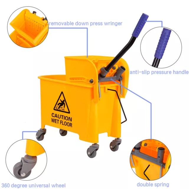 5 Gallon Mini Press Mop Bucket with Wringer Cleaning Rolling Cart 20 Quart US