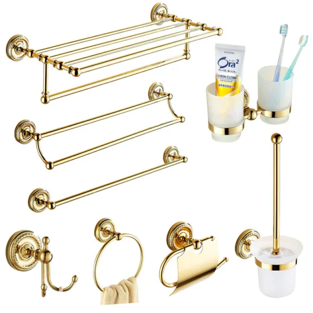 Gold Color Brass Wall Mounted Bathroom Hardware Accessories Towel Bar Set Series